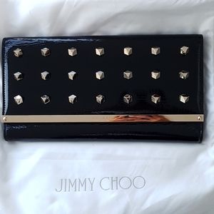Jimmy Choo black leather Clutch with gold cubes